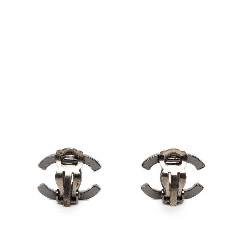 Chanel CC Logo Earrings Silver Green Metal Rhinestone 1 — view 2