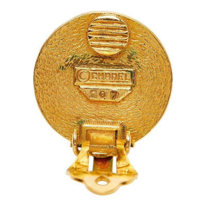 Chanel CC Logo Round Circle Vintage Earrings Gold Beige Plated Resin 1 — view 3