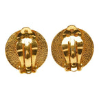 Chanel CC Logo Round Circle Vintage Earrings Gold Beige Plated Resin 1 — view 2