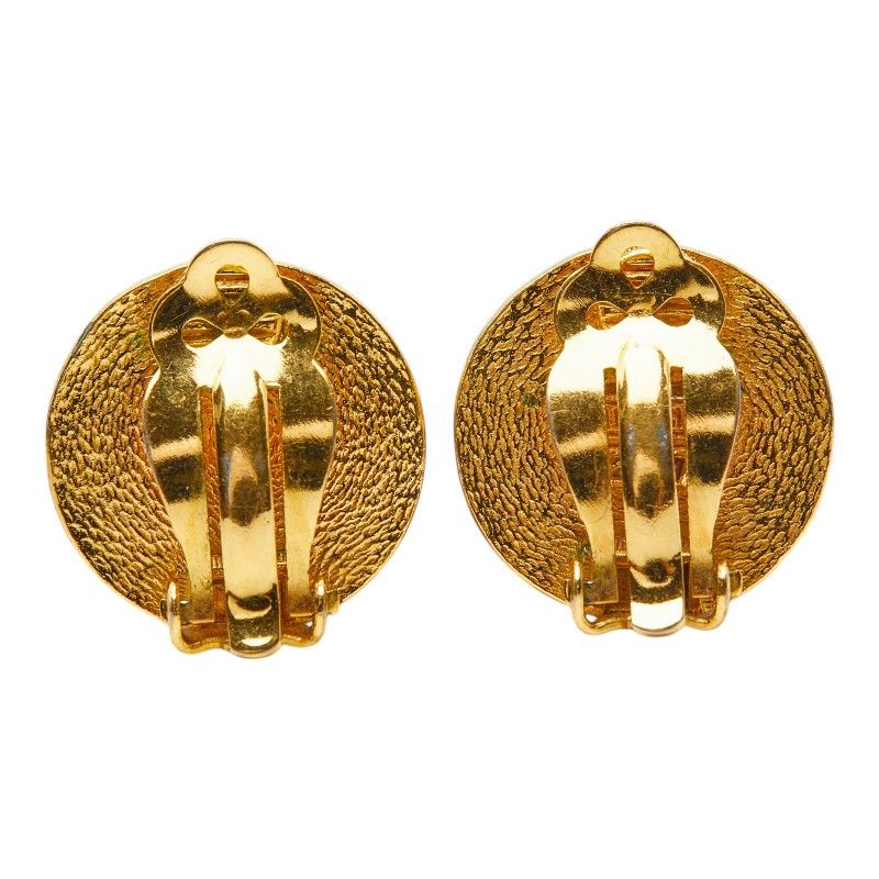 Chanel CC Logo Round Circle Vintage Earrings Gold Beige Plated Resin 1 — view 2