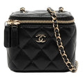 Chanel CC Logo Quilted Mini Vanity Chain Shoulder Bag Black Lambskin