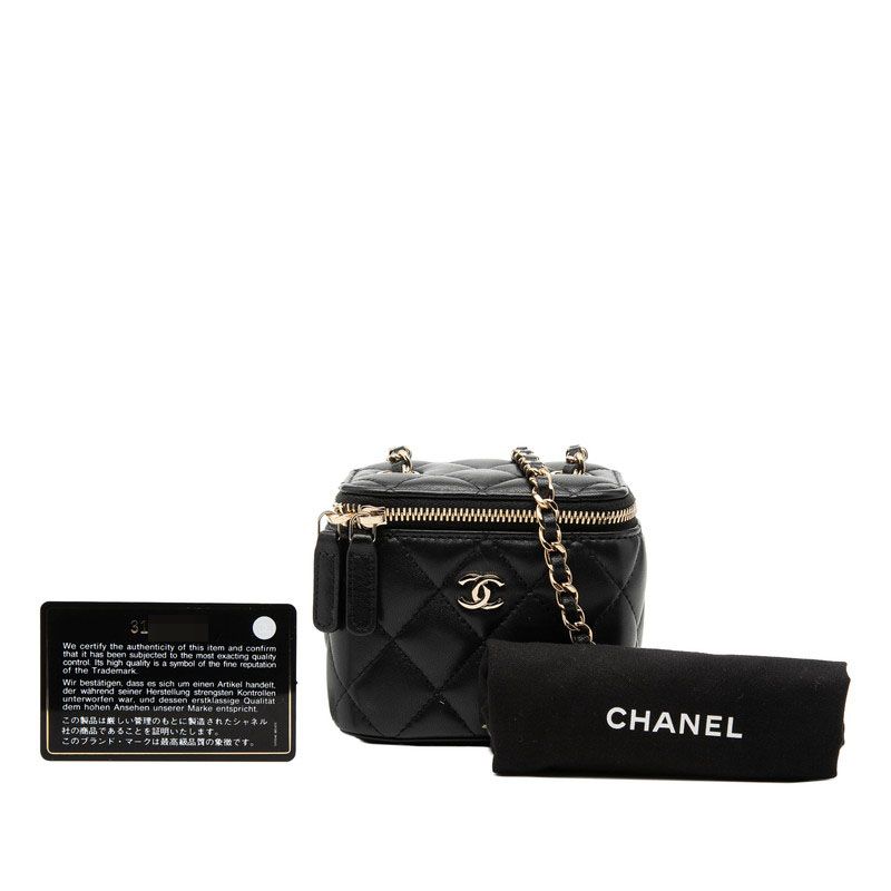 Chanel CC Logo Quilted Mini Vanity Chain Shoulder Bag Black Lambskin — view 7