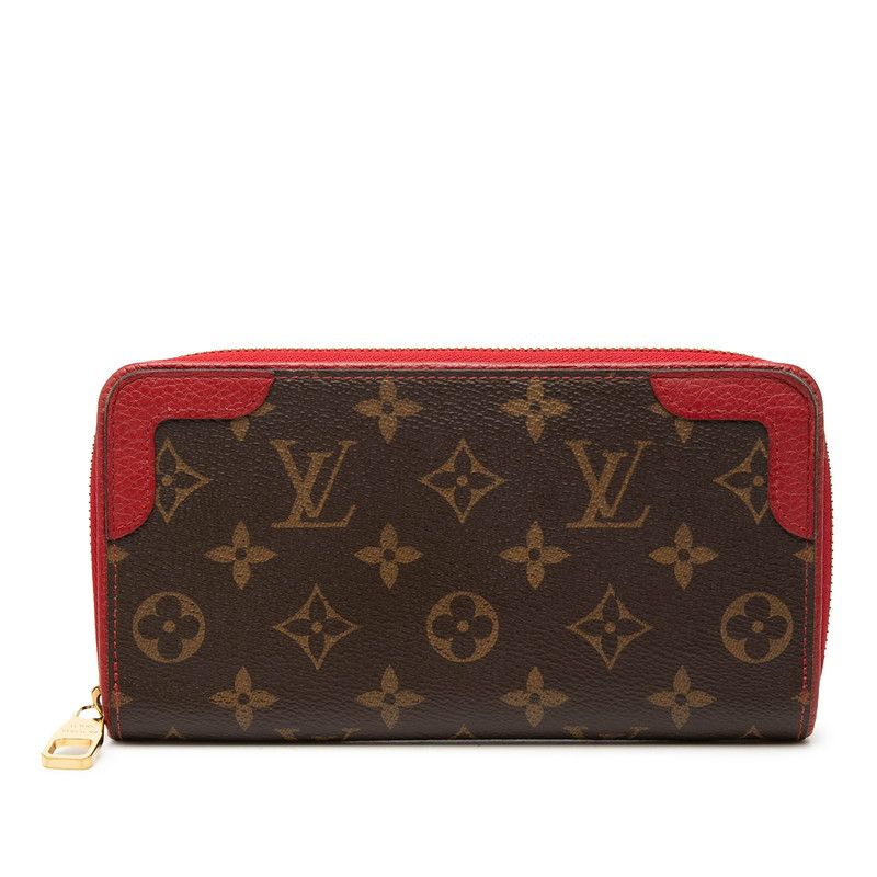 Louis Vuitton Monogram Zippy Wallet Retiro Brown Cerise Leather