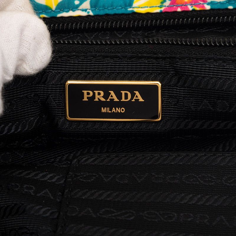 Prada Floral Tote Shoulder Bag 2-Way Blue Pink Multicolor Nylon Leather — view 5