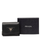 Prada Trifold Wallet Mini Black Vitello Daino Leather — view 7