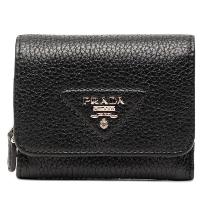 Prada Trifold Wallet Mini Black Vitello Daino Leather