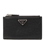 Prada Card Case Coin Fragment Black Leather