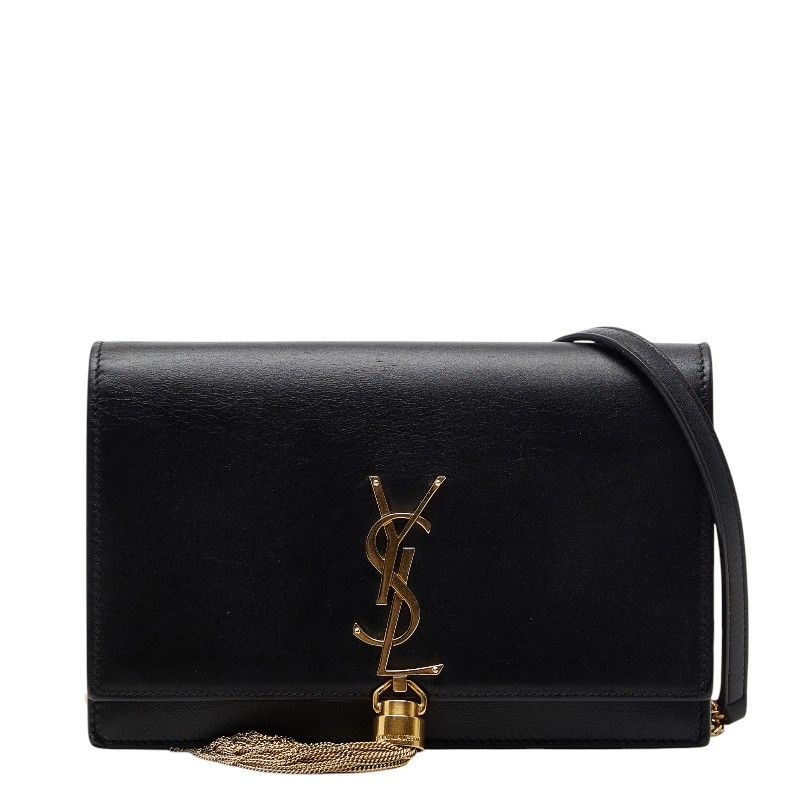 Saint Laurent YSL Logo Tassel Chain Wallet Shoulder Bag Black Leather 1
