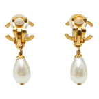 Chanel CC Logo Faux Pearl Swing Earrings Metal 1 — view 3