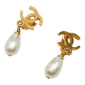 Chanel CC Logo Faux Pearl Swing Earrings Metal 1
