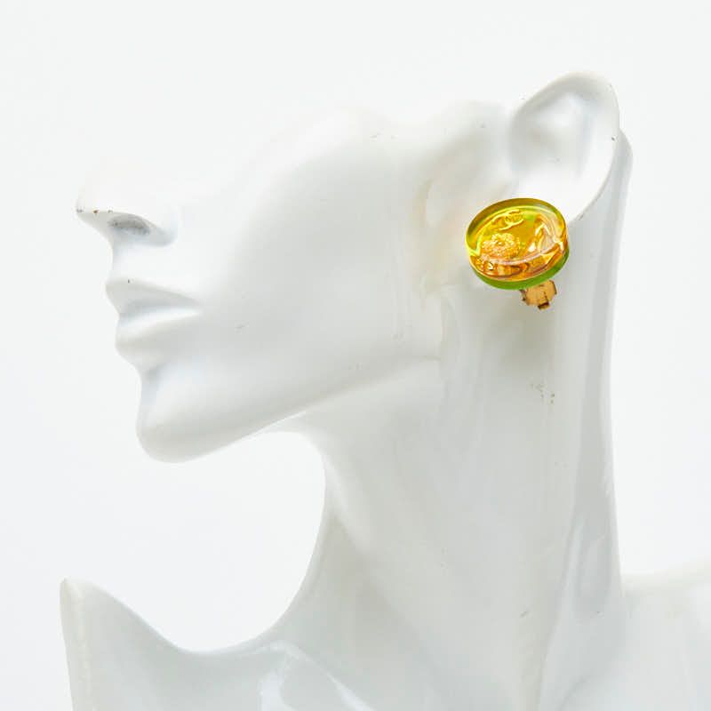Chanel CC Logo Camellia Heels Vintage Earrings Orange Aurora Plated Resin 1 — view 5