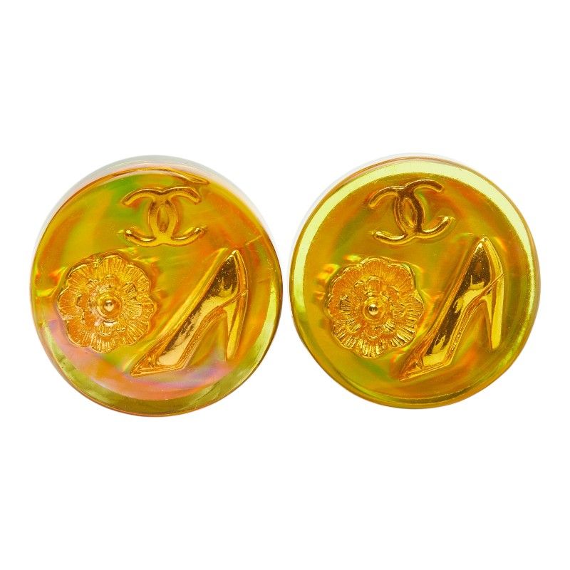 Chanel CC Logo Camellia Heels Vintage Earrings Orange Aurora Plated Resin 1 — view 2