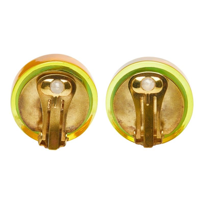 Chanel CC Logo Camellia Heels Vintage Earrings Orange Aurora Plated Resin 1 — view 3