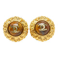 Chanel CC Logo Earrings Gold Plated Stone 1