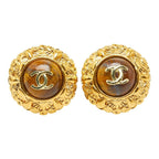 Chanel CC Logo Earrings Gold Plated Stone 1