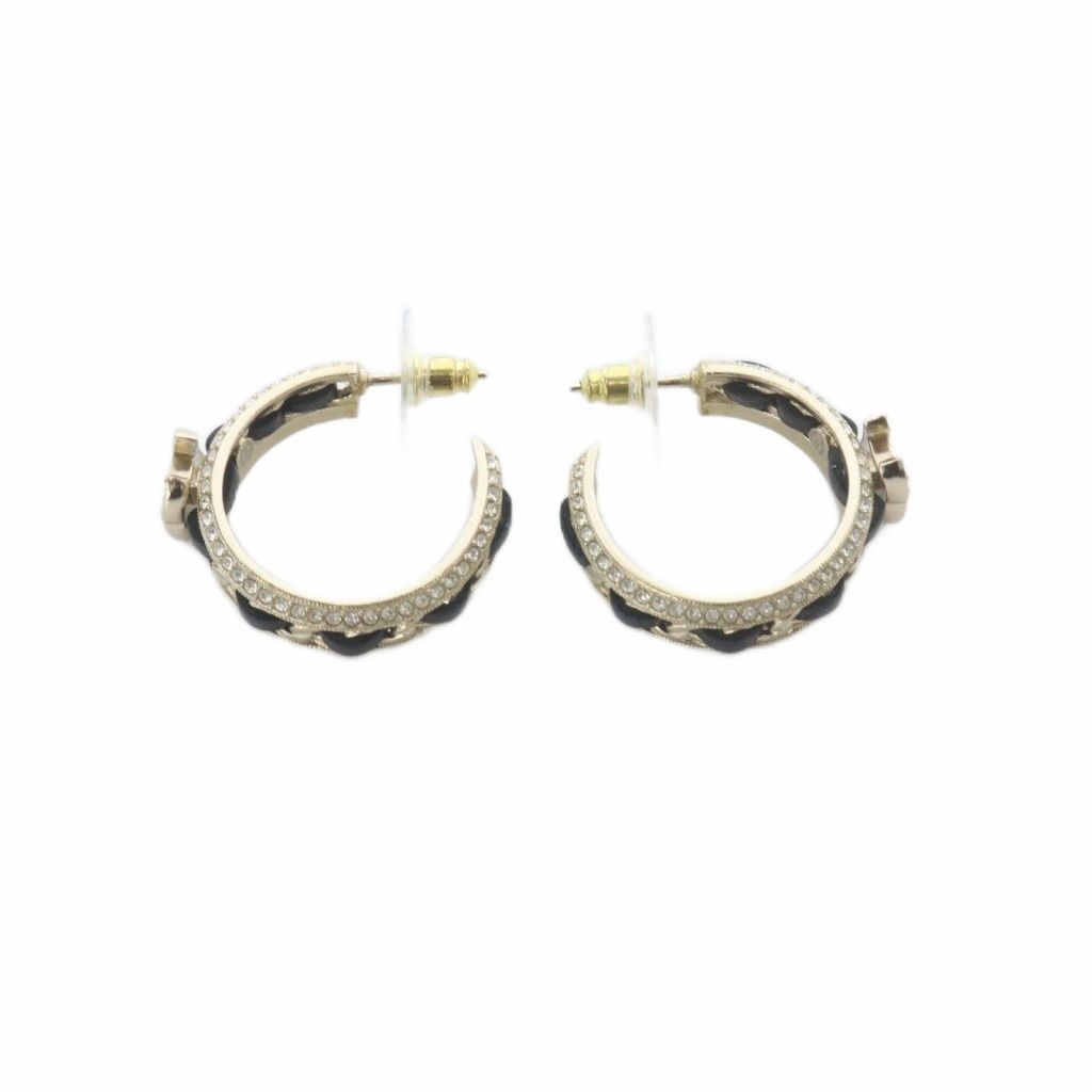 Chanel CC Logo Hoop Earrings Gold Color Black — view 6