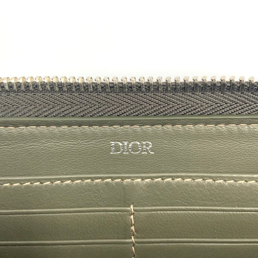 Dior CD Metal Logo Leather Khaki Green Wallet Silver — view 4