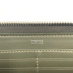 Dior CD Metal Logo Leather Khaki Green Wallet Silver — view 4