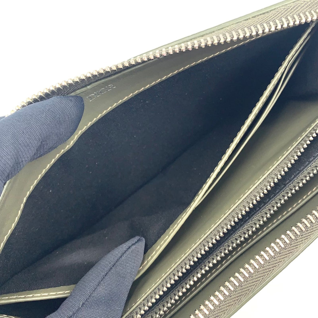 Dior CD Metal Logo Leather Khaki Green Wallet Silver — view 6
