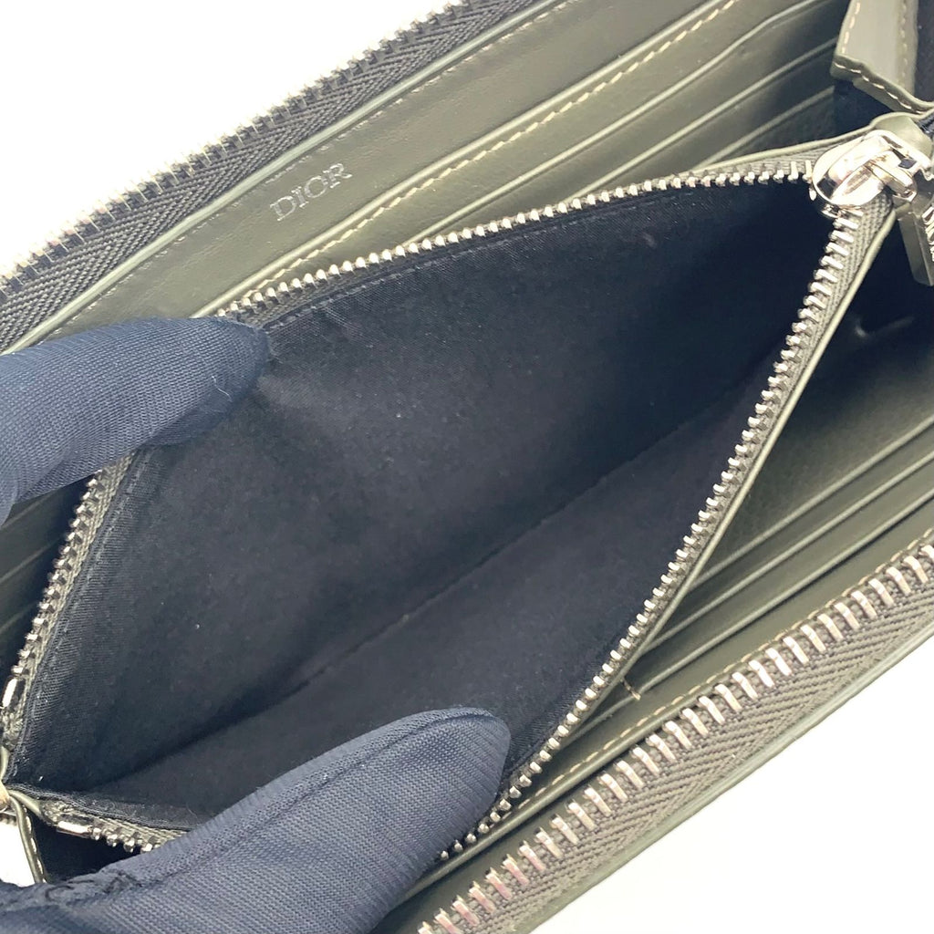 Dior CD Metal Logo Leather Khaki Green Wallet Silver — view 5