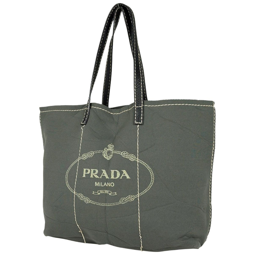 Prada Logo Tote Neoprene Fabric Khaki