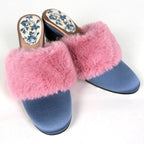 Gucci Mules Visual Sandals Shoes Satin Blue Pink — view 6