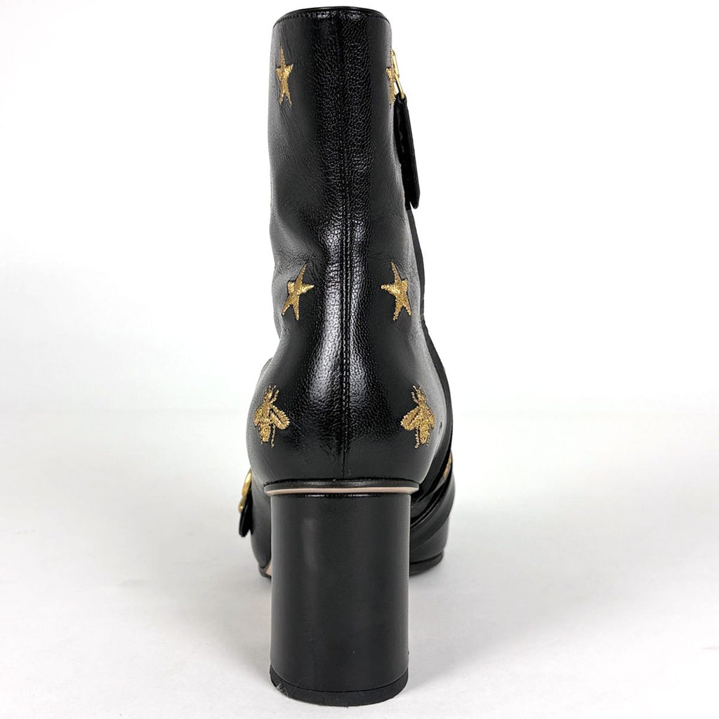 Gucci GG Marmont Side Zip Short Boots Star Bi Embroidery Shoes Leather Black — view 3