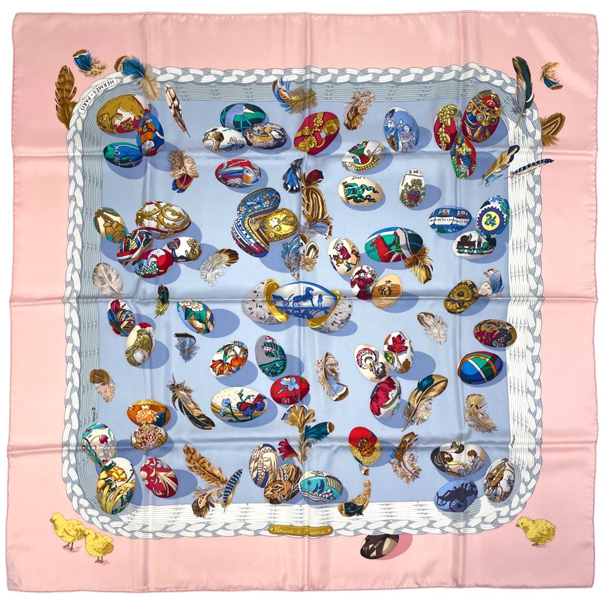 Hermes Carre 90 Couvee D Egg Scarf Silk Pink Blue Multicolor