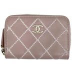 Chanel CC Logo Card Case Wild Stitch Coin Leather Pink