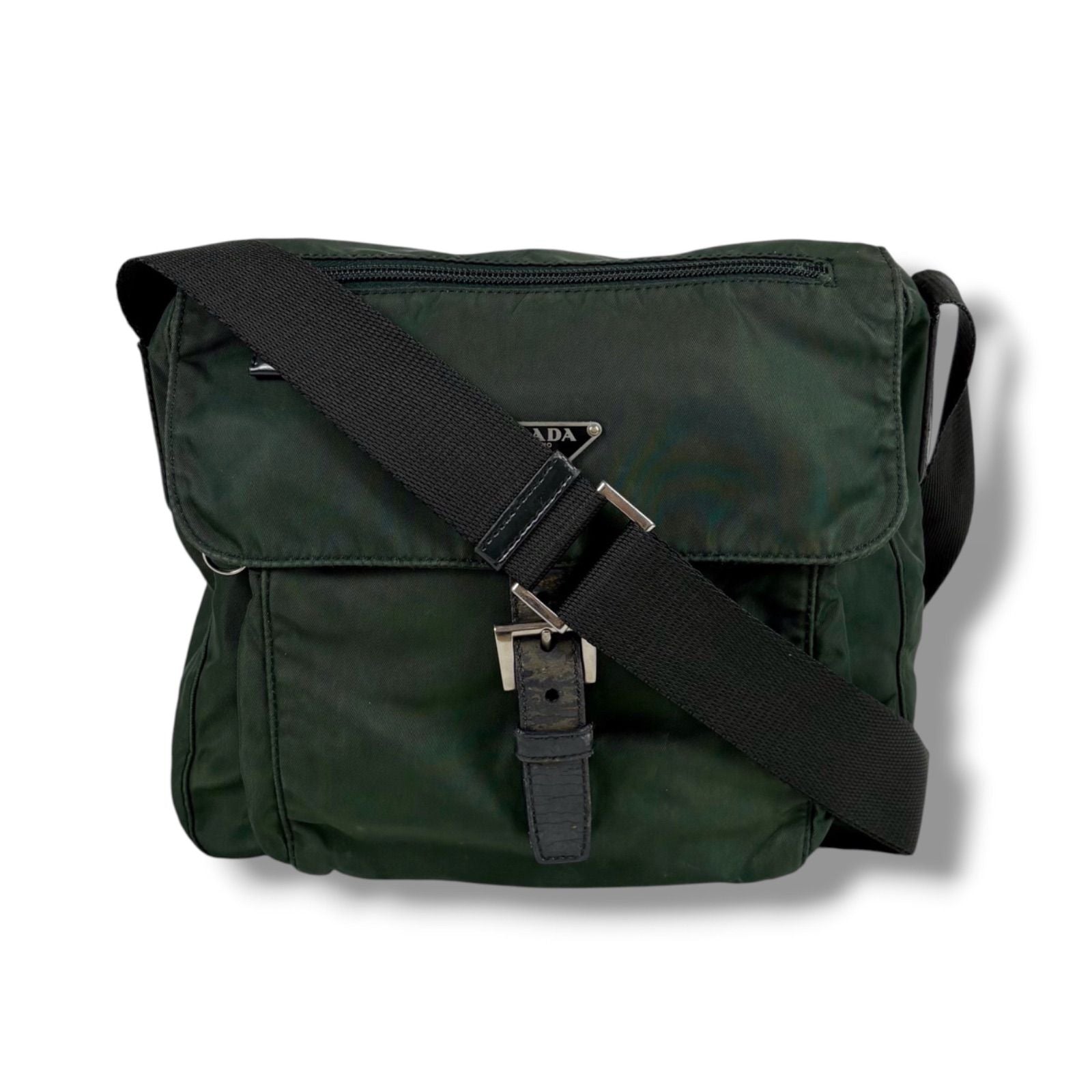Prada Triangle Logo Shoulder Bag Cross Khaki Tessuto