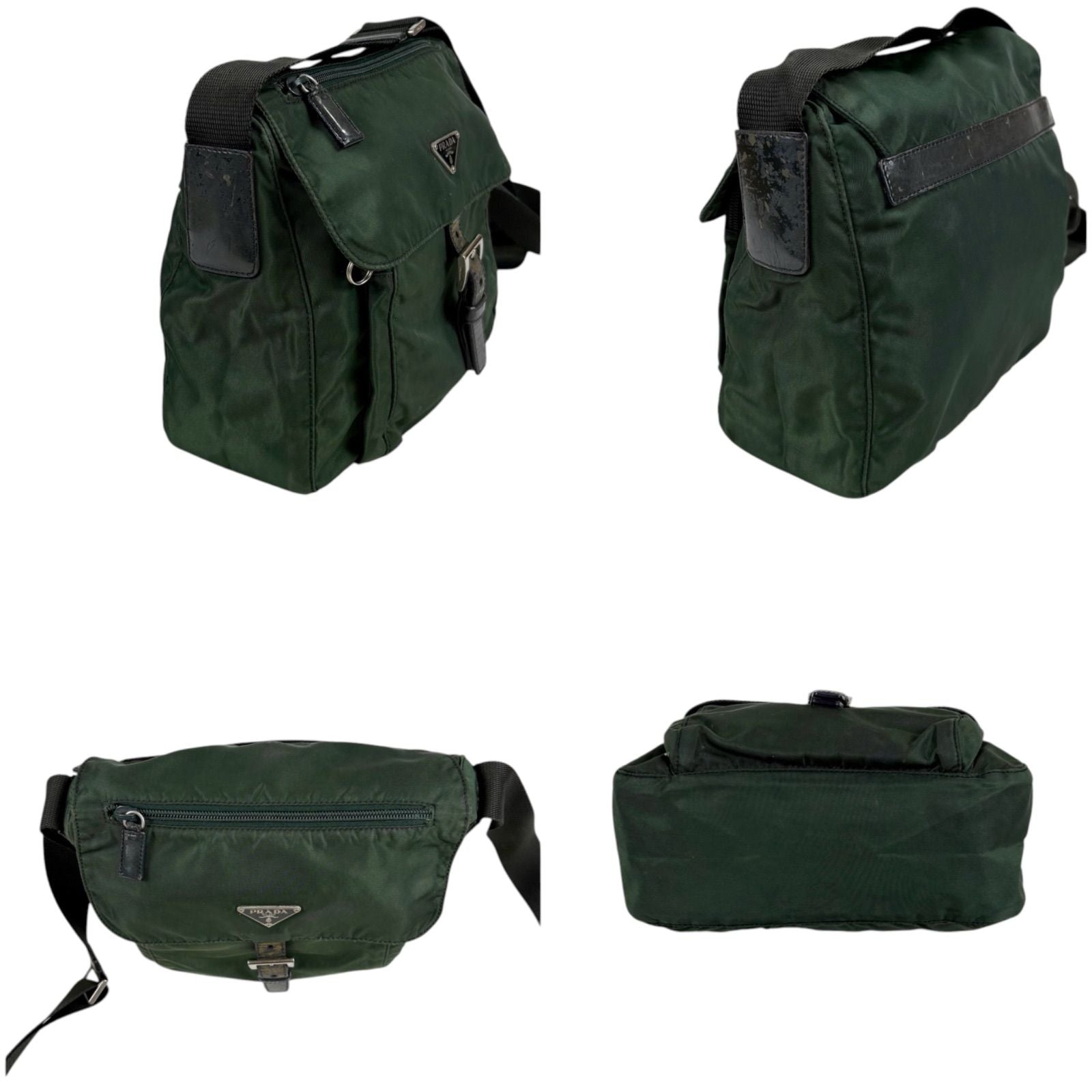 Prada Triangle Logo Shoulder Bag Cross Khaki Tessuto — view 4