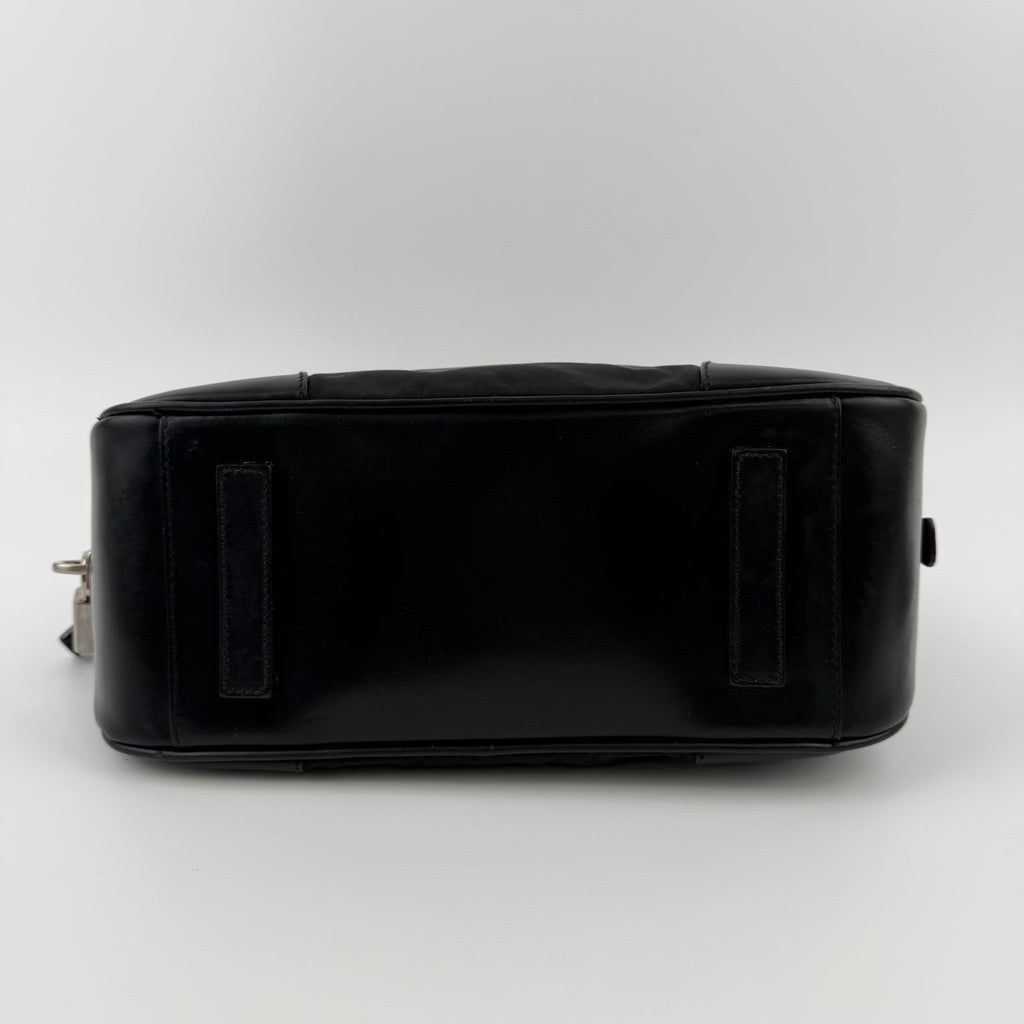 Prada Tote Shoulder Bag Black Leather Nylon Vintage — view 5