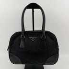 Prada Tote Shoulder Bag Black Leather Nylon Vintage