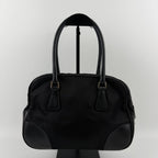Prada Tote Shoulder Bag Black Leather Nylon Vintage — view 2