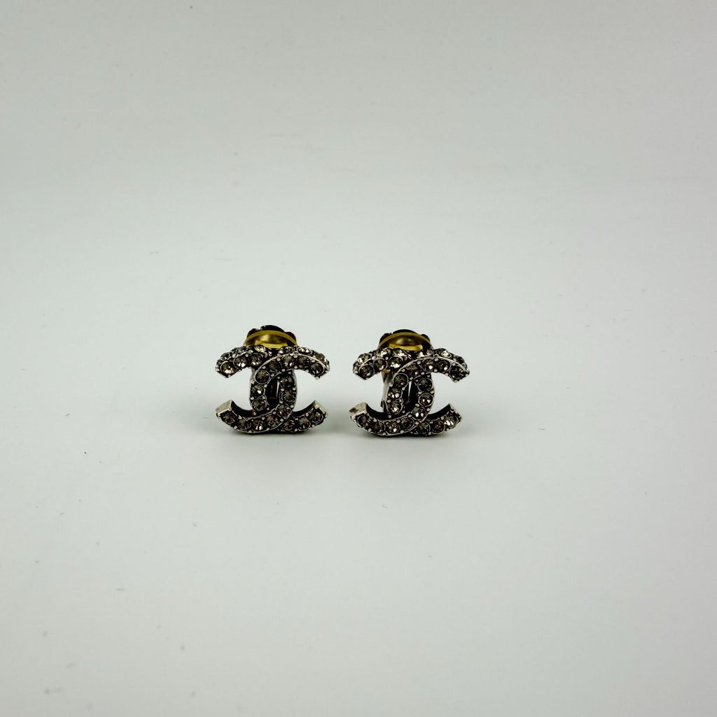 Chanel CC Logo Earrings Silver Vintage