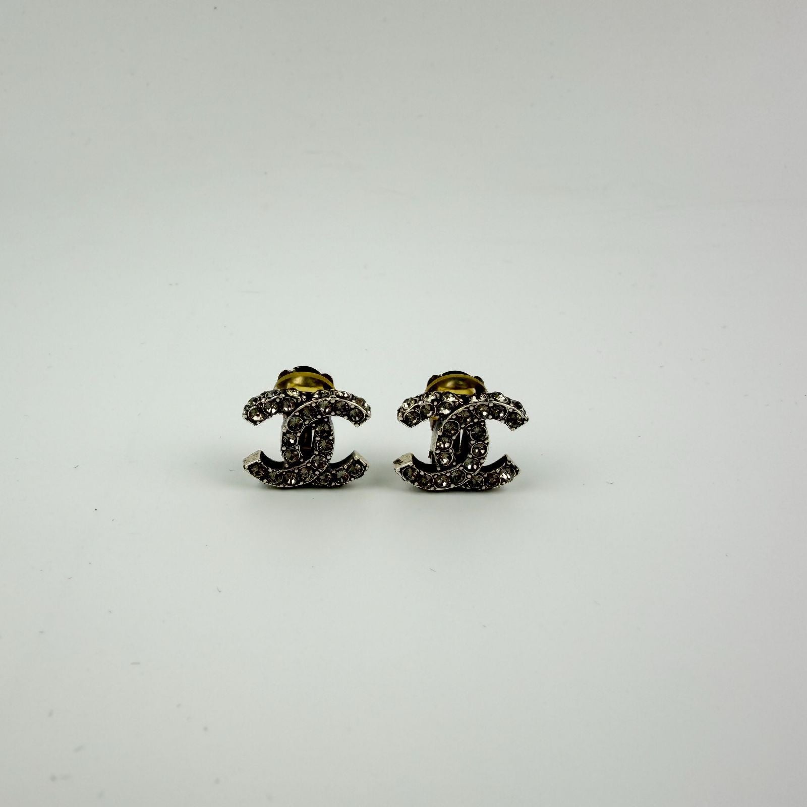Chanel CC Logo Earrings Silver Vintage