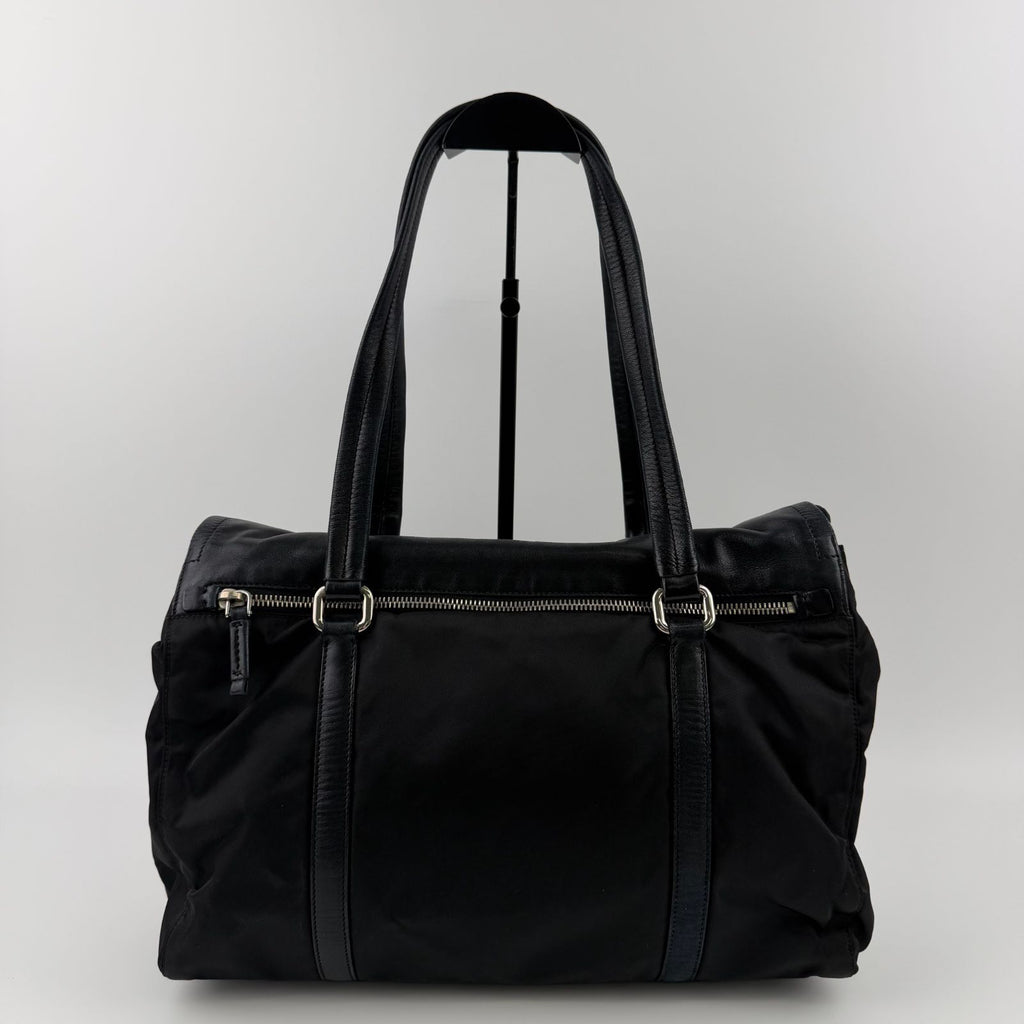 Prada Pocono Tote Black Nylon Leather Vintage — view 2