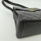 Chanel CC Logo Quilted Double Face Shoulder Bag Black Caviar Leather Vintage — view 9
