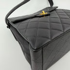 Chanel CC Logo Quilted Double Face Shoulder Bag Black Caviar Leather Vintage — view 7
