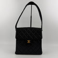 Chanel CC Logo Quilted Double Face Shoulder Bag Black Caviar Leather Vintage