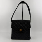 Chanel CC Logo Quilted Double Face Shoulder Bag Black Caviar Leather Vintage