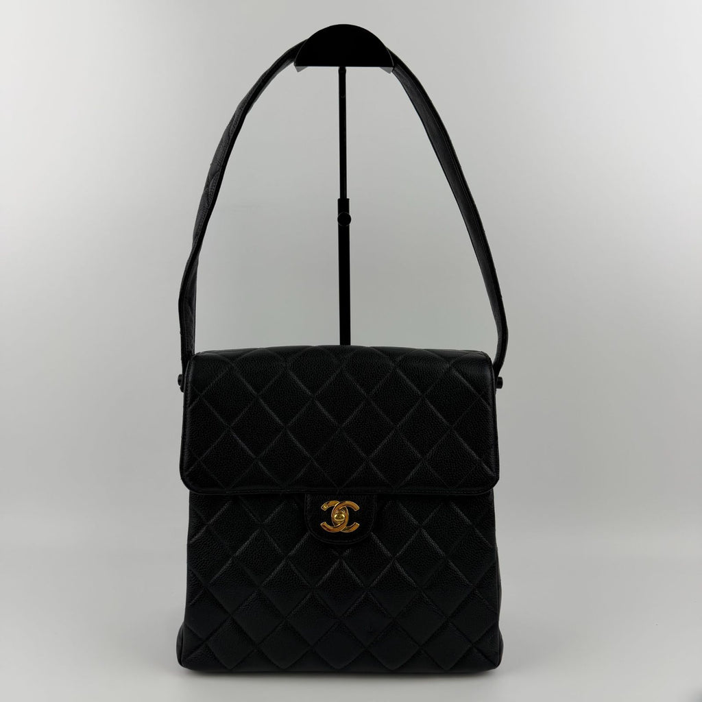 Chanel CC Logo Quilted Double Face Shoulder Bag Black Caviar Leather Vintage — view 2