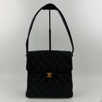 Chanel CC Logo Quilted Double Face Shoulder Bag Black Caviar Leather Vintage — view 2