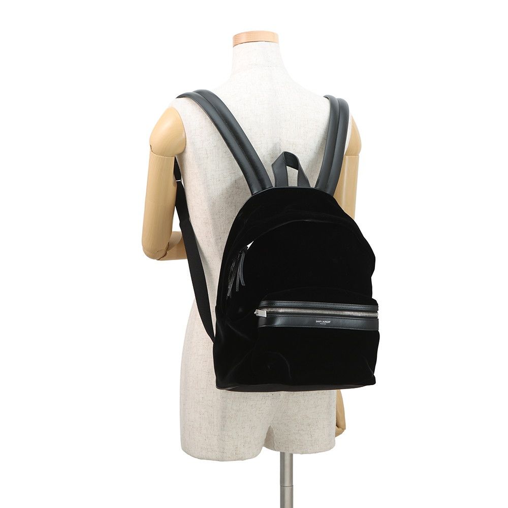 Saint Laurent Paris Sac City Backpack Velour Black — view 4