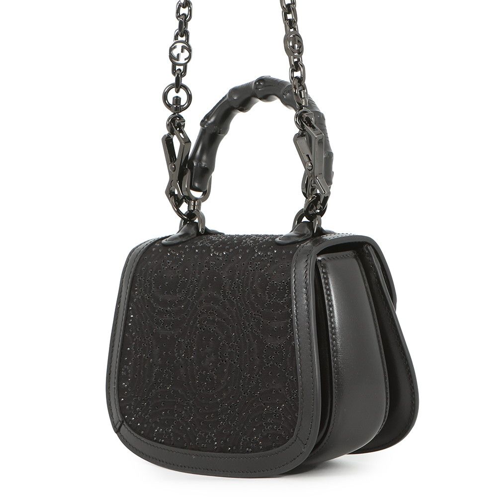 Gucci Handbag Bamboo Top Handle GG Rhinestone Canvas Leather 2-Way Black — view 2