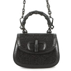 Gucci Handbag Bamboo Top Handle GG Rhinestone Canvas Leather 2-Way Black