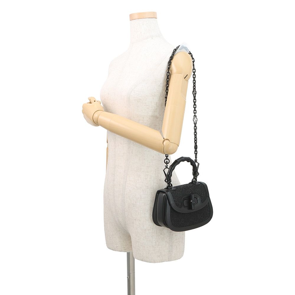 Gucci Handbag Bamboo Top Handle GG Rhinestone Canvas Leather 2-Way Black — view 5