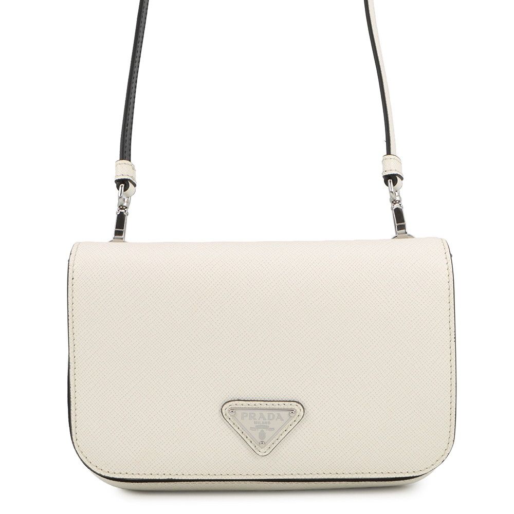 Prada Shoulder Bag Saffiano Triangle Logo Leather White