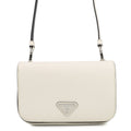 Prada Shoulder Bag Saffiano Triangle Logo Leather White