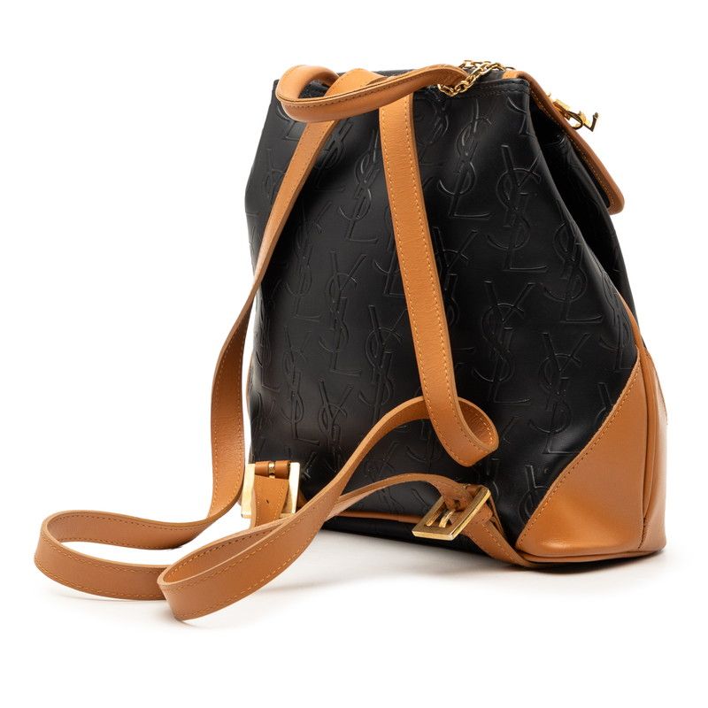 Saint Laurent YSL Logo Monogram Backpack Black Brown Leather — view 2